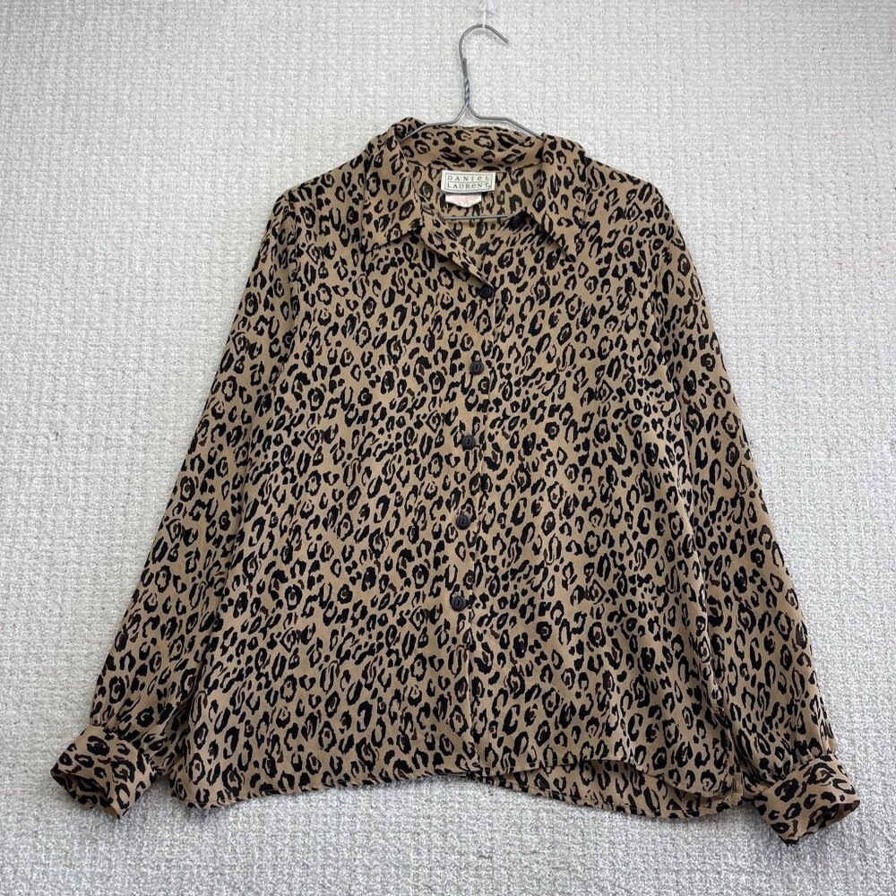 VTG Daniel Laurent Womens Blouse Sz M Animal Print Leopard AOP Sheer Canada Made